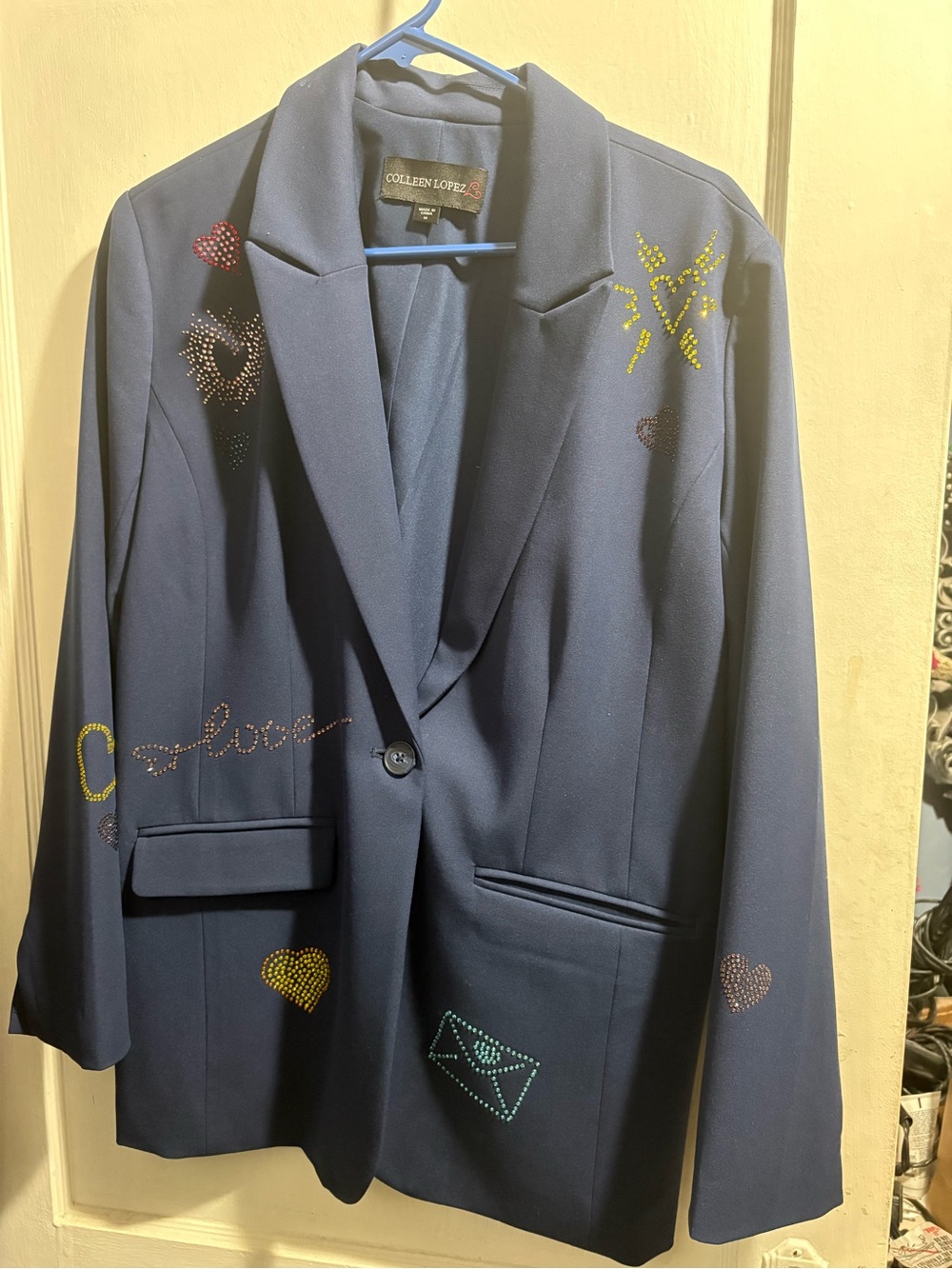 Colleen Lopez Navy Blazer with Multicolor Stud Accents